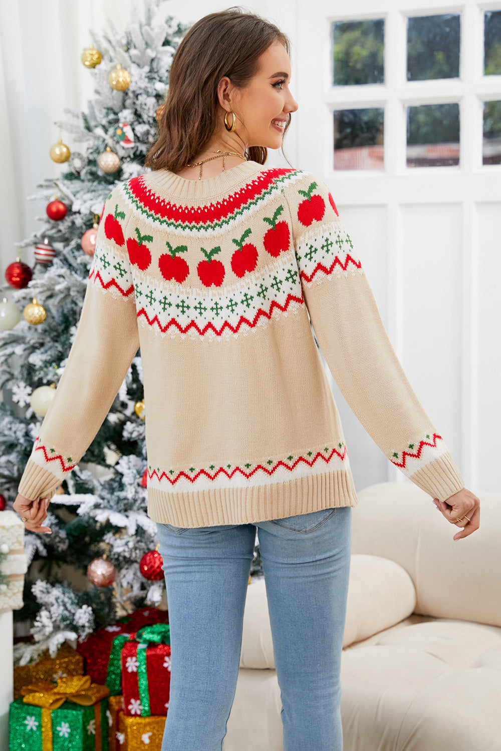 An Apple a Day Round Neck Long Sleeve Sweater