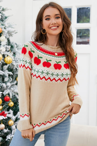 An Apple a Day Round Neck Long Sleeve Sweater