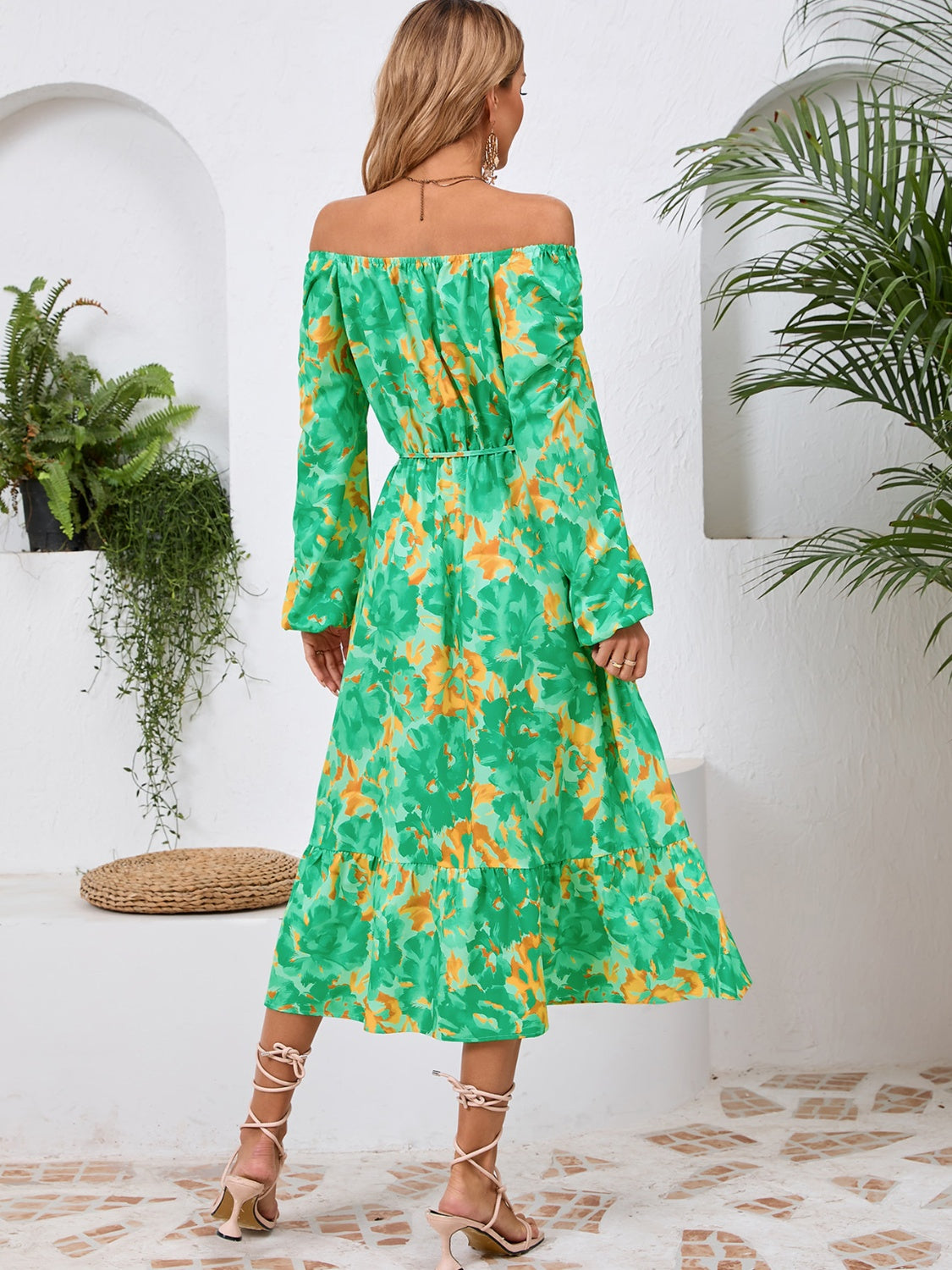 Tropical Floral Long Sleeve Midi Dress