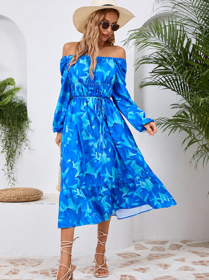 Tropical Floral Long Sleeve Midi Dress