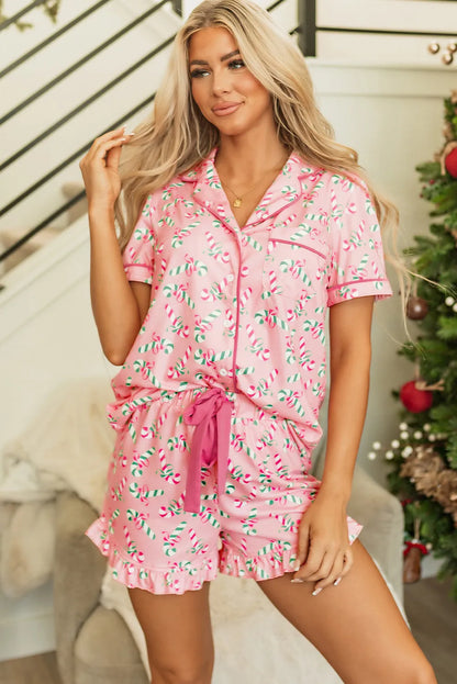 Candy Cane Button Down PJ Set