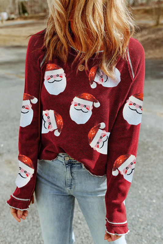 Sequin Santa Round Neck Long Sleeve