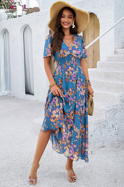 Floral V-Neck Short Sleeve Dress