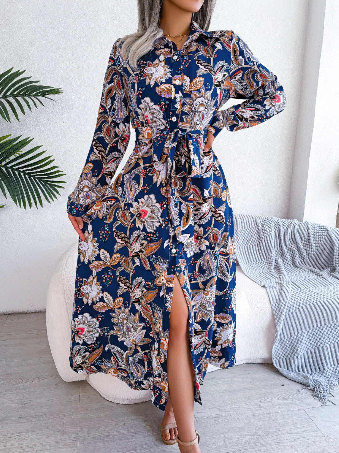 Paisley Long Sleeve Midi Dress