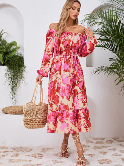 Tropical Floral Long Sleeve Midi Dress