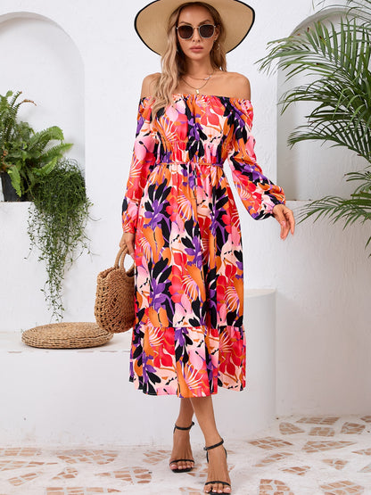 Tropical Floral Long Sleeve Midi Dress