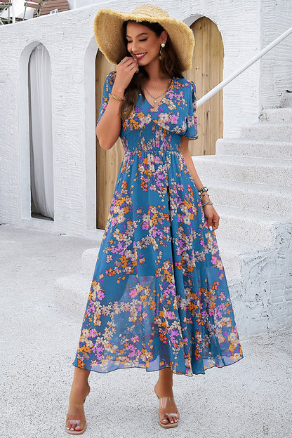 Floral V-Neck Short Sleeve Dress