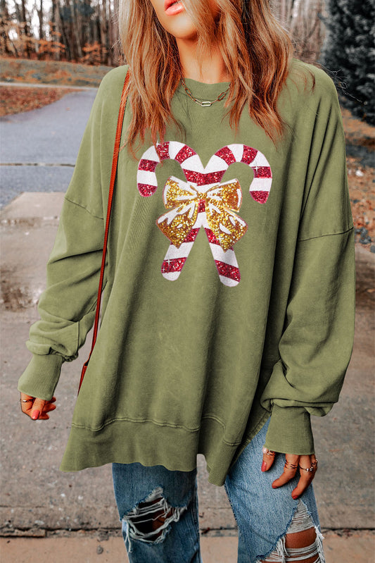 Sequin Candy Cane Oversized Sweatshirt