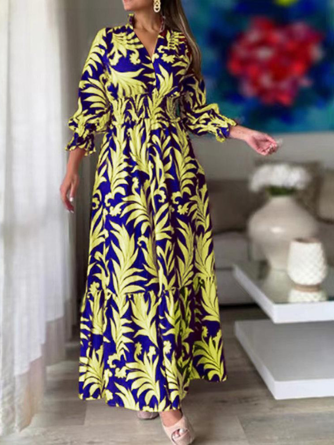 De Lis Flounce Sleeve Maxi Dress