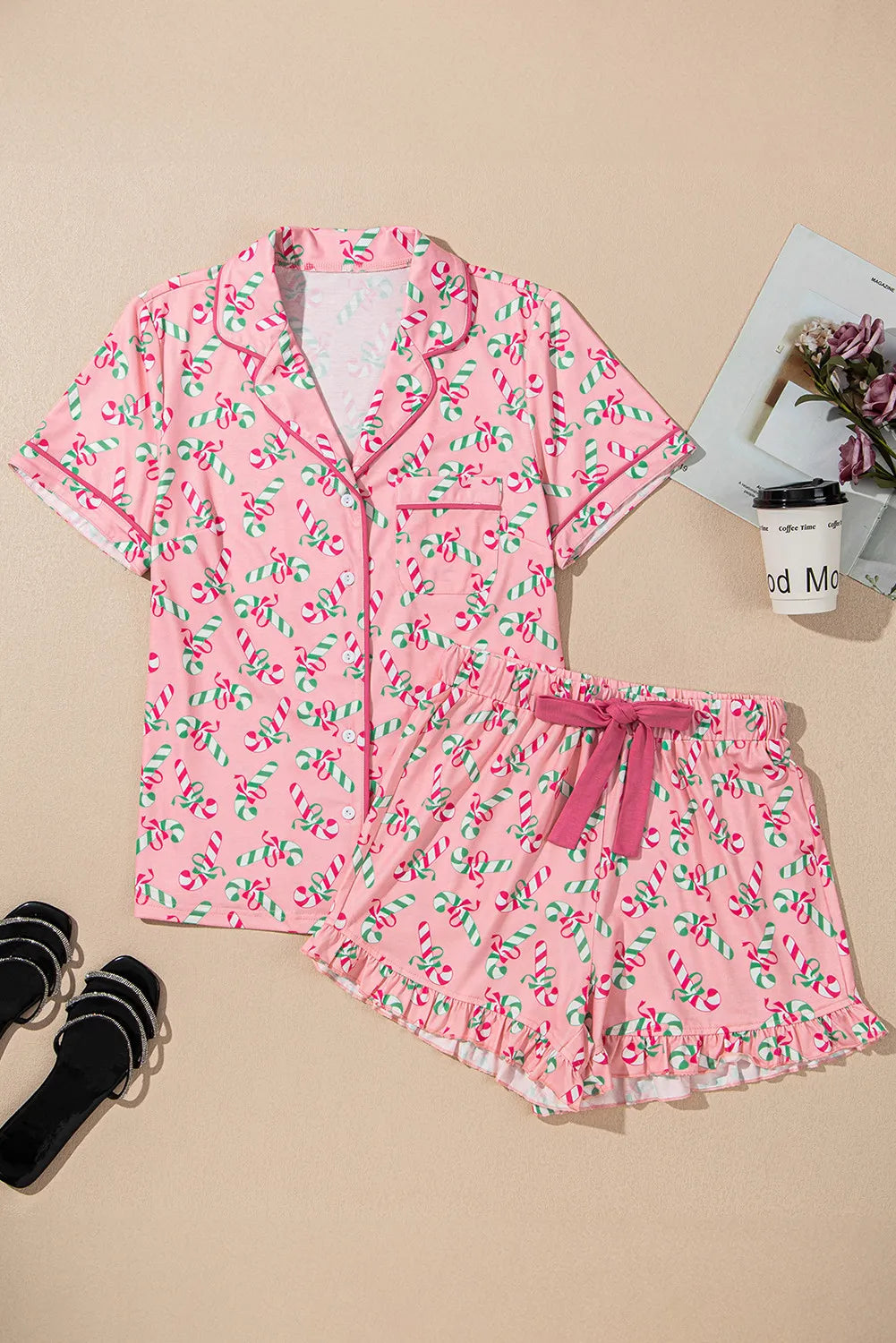 Candy Cane Button Down PJ Set