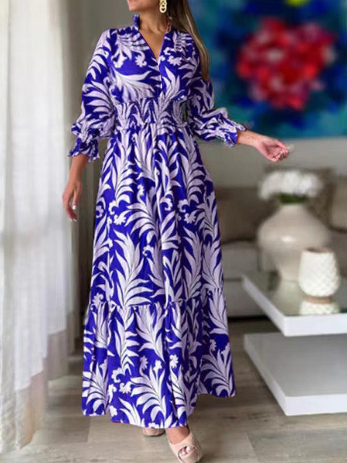 De Lis Flounce Sleeve Maxi Dress