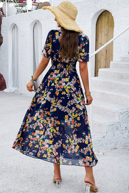 Floral V-Neck Short Sleeve Dress