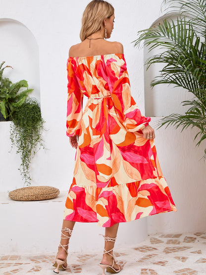 Tropical Floral Long Sleeve Midi Dress