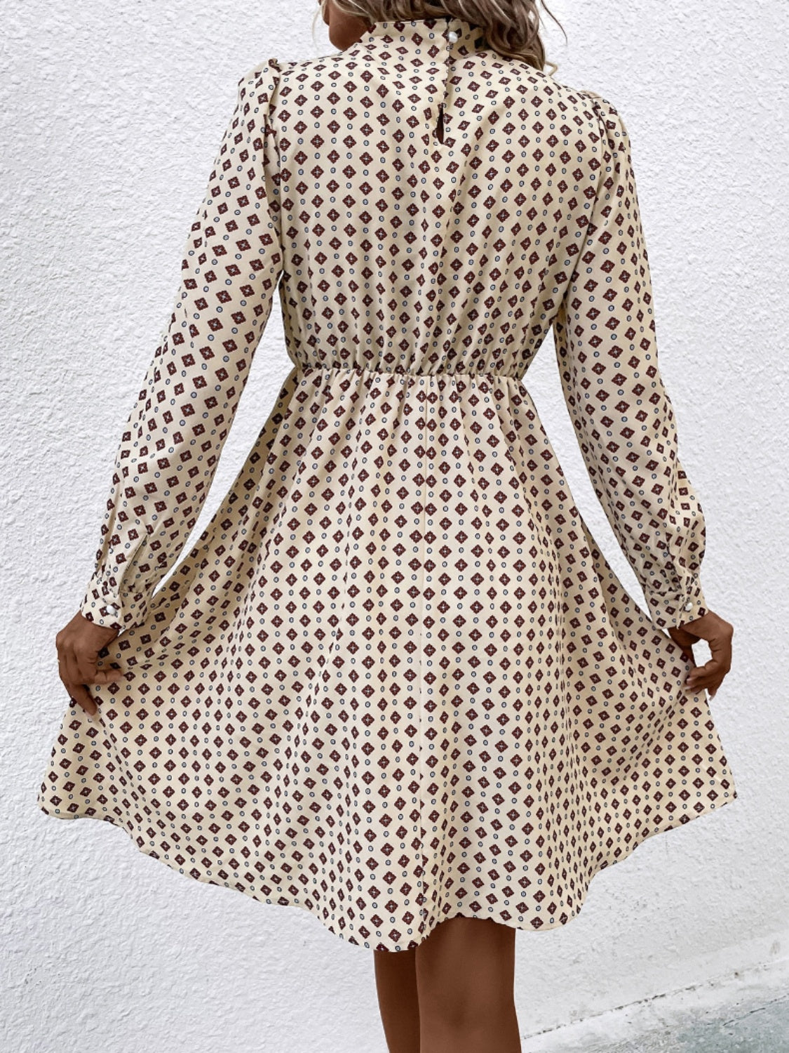 Patterned Mock Neck Long Sleeve Dress