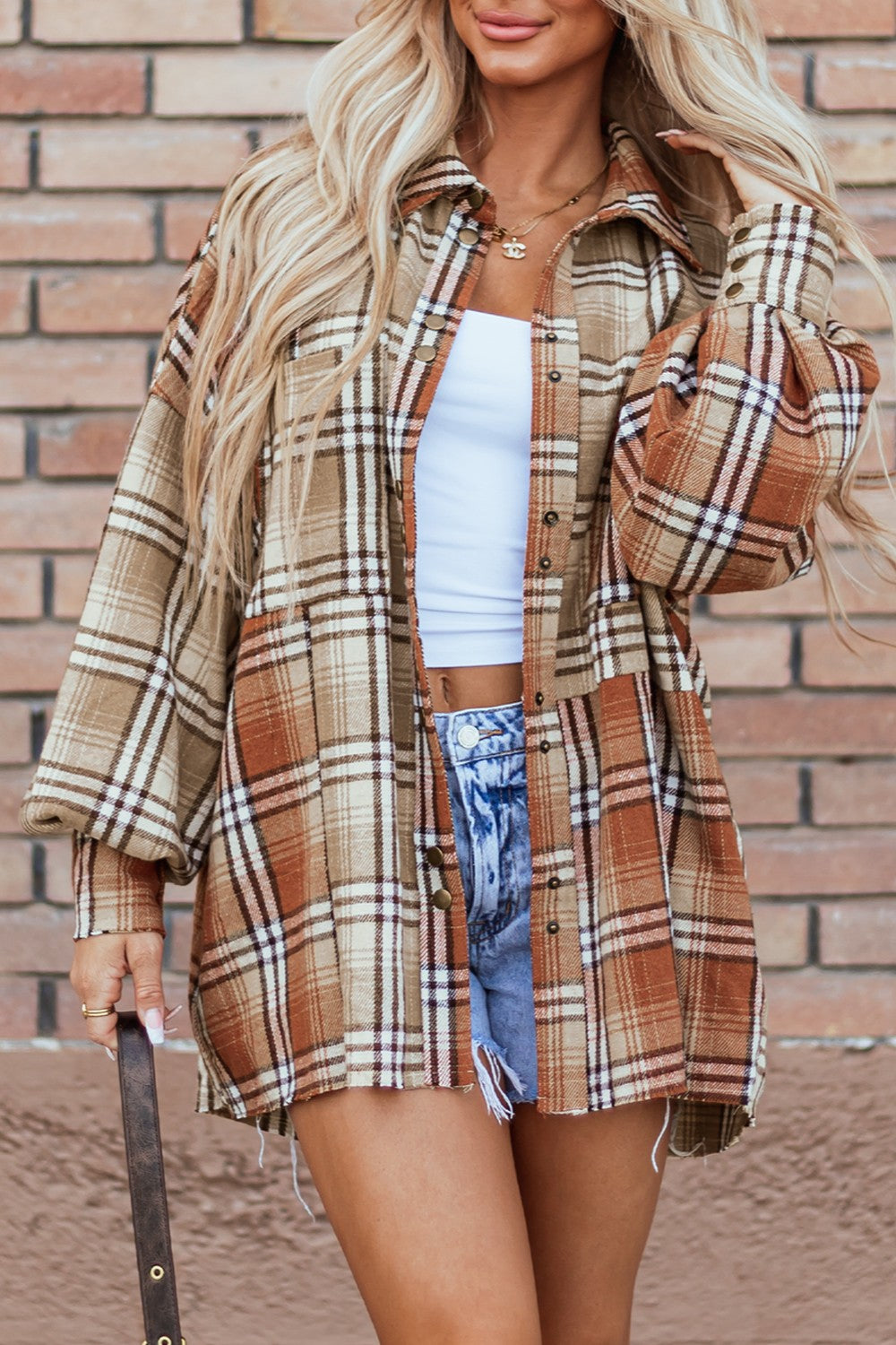 Plaid Snap Down Dropped Shoulder Shirt